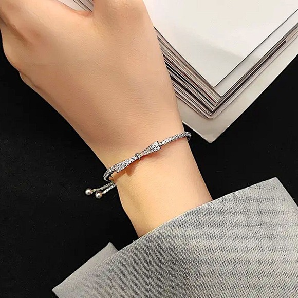 Silver Bracelet, Bow Tie Bracelet, Bowknot Bracelet, Cubic Zirconia, Anniversary - Picture 12 of 16